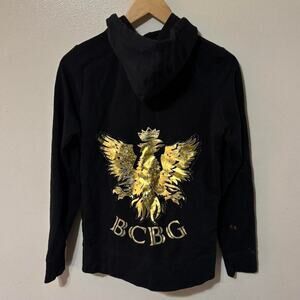 Vintage Y2K BCBG Maxazria Black/Gold Grunge Femme Zip-Up Hooded Sweatshirt